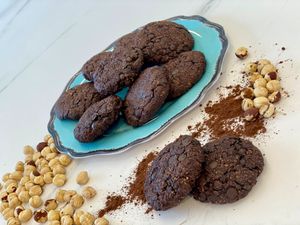 Out hazelnut protein cookie with cacao nibs and dates is enough for breakfast to hold you till lunch! at Elysian Restaurant in Nicosia