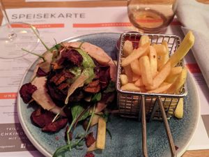 Beyond Meat Burger with fries at Deichkind in Sankt Peter-ording