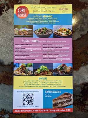 Menu at Melita's Table in Las Vegas