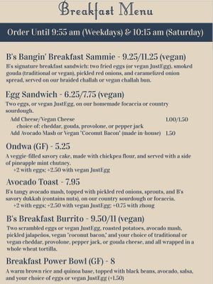 Breakfast menu - winter 2024 at B's Salty & Sweet in Columbia