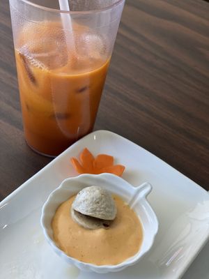 Mushroom ball (with vegan spicy Mayo) and Thai tea   at White Springs Cafe in Arcadia