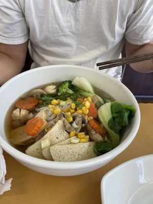 clear broth vegetable soup  at White Springs Cafe in Arcadia