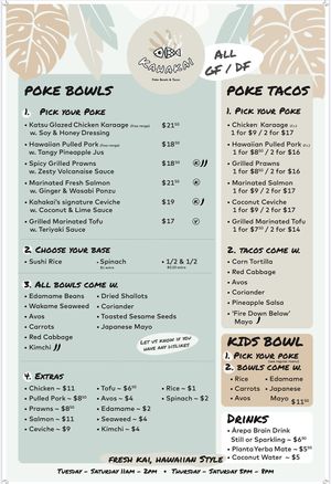 Menu!!  at Kahakai Poke Bowls in New Plymouth