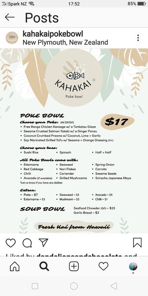 Menu! at Kahakai Poke Bowls in New Plymouth