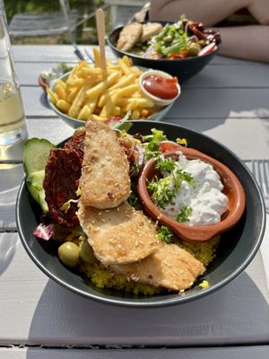 Bowl with vegan chicken  at Blauer Seestern in Schwedeneck