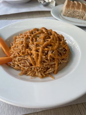 Fideua, just the starter! Delicious.  at Veggie Garden in Sitges