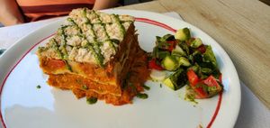 Lunch lasagna at Veggie Garden in Sitges