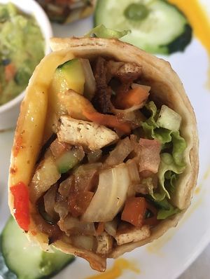 Maxi wrap con guacamole y queso vegano  at Veggie Garden in Sitges