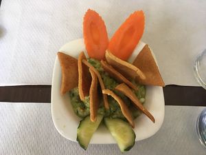 Guacamole con nachos Indios  at Veggie Garden in Sitges