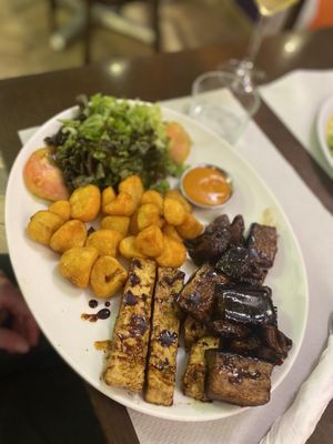 Aubergine, mushrooms and brave potatoes   at Veggie Garden in Sitges
