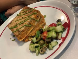 Lassanya with italian salad  at Veggie Garden in Sitges