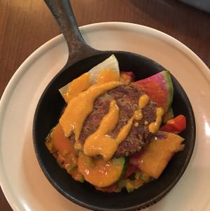 sizzling veggie patty. Super tasty! at Green Italian TORCIA - Shinjuku in Tokyo