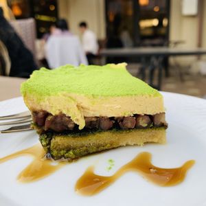 Matcha and bean paste tiramisu at Green Italian TORCIA - Shinjuku in Tokyo