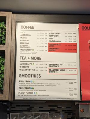 Menu as of December 30th 2023 at Gregory's Coffee - 44th St in New York City