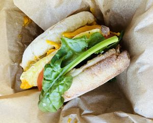 Breakfast sandwich w/Just Egg and Beyond patty  at Heart Bowls in Sandpoint