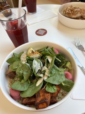 Protein bowl and spiced apple pancakes.  at Roots - Maschinenstraße in Zurich