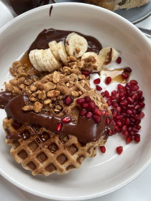 Banana and chocolate waffles  at Roots - Maschinenstraße in Zurich