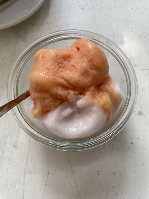 Blood orange and violet sorbet  at Starnberger Eiswerkstatt in Starnberg