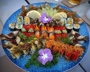 Vegan Sushi platter - well worth the mandated booking in advance ^^ at Sabores Asiáticos in Tavira