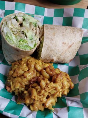 Crispy BBQ Tofu Wrap and Cheesy Mac & Cheese at Just Veggiez in Madison