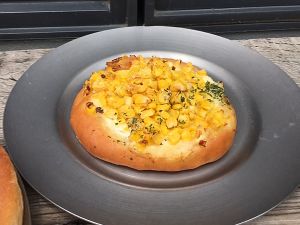 Corn mayo bread at Universal Bakes and Cafe in Tokyo