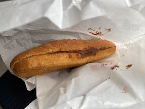 Choco bun with hazelnut spread at Universal Bakes and Cafe in Tokyo