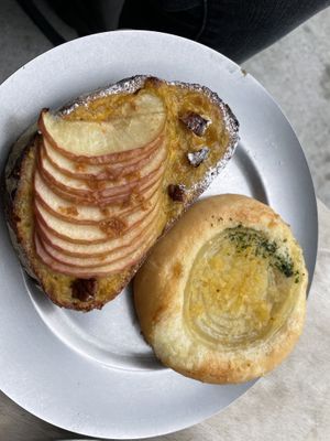 Apple pie custard bread, sour cream and onion bread  at Universal Bakes and Cafe in Tokyo