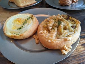 Onion and potato flatbreads at Universal Bakes and Cafe in Tokyo
