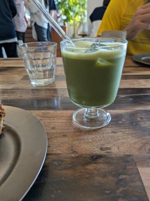 Iced matcha latte at Universal Bakes and Cafe in Tokyo