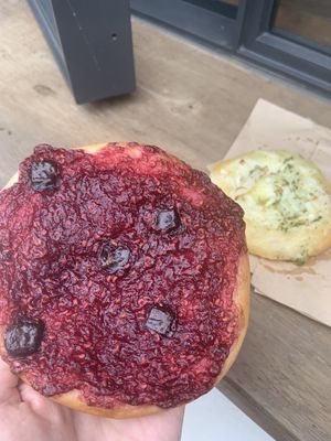 Jam gratin bread and my favorite: sour cream and onion gratin  at Universal Bakes and Cafe in Tokyo