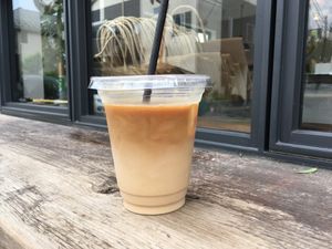 Ice soy latte at Universal Bakes and Cafe in Tokyo