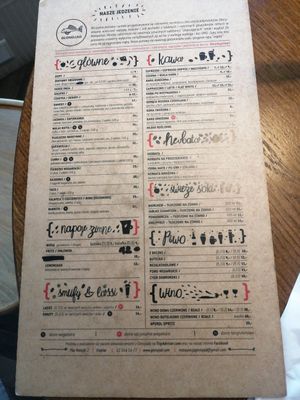 Menu at Glonojad in Krakow