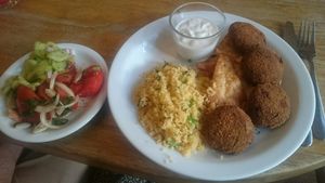 falafel, couscous and salad at Glonojad in Krakow