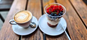 Had a cappuccino and the Greek yogurt berry bowl at Glonojad in Krakow