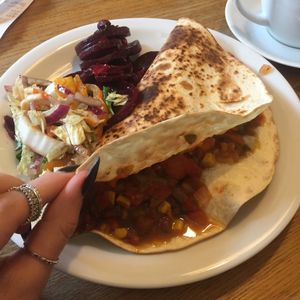 Vegan burrito with salad at Glonojad in Krakow