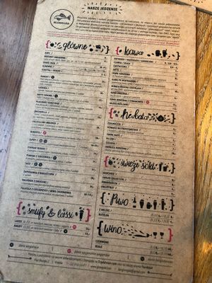 Menu at Glonojad in Krakow