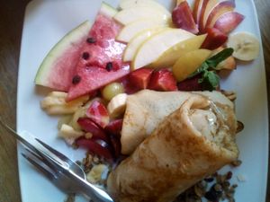 Pancakes with fruits (not vegan) at Glonojad in Krakow