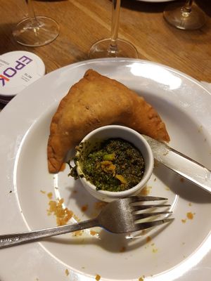 Samosas. I already ate the other one. So yum! at Glonojad in Krakow