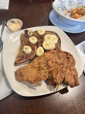French toast and fried “chicken"  at Nourish Philly in Philadelphia