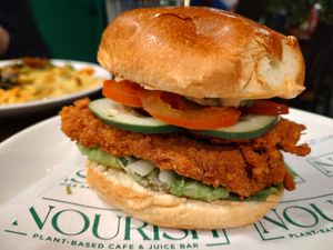 Chicken made from mushrooms, amazing at Nourish Philly in Philadelphia