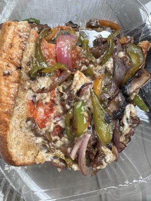 Inside shot of the cheesesteak “that Philly jawn"  at Nourish Philly in Philadelphia