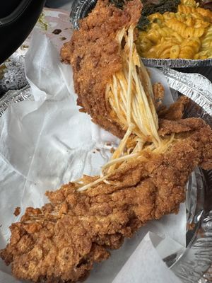 Inside of the chick’un showing the enoki strands.  at Nourish Philly in Philadelphia