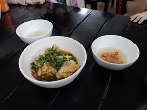 Fried Tofu With Tomato Sauce (Complementary). at Katze Vegan & Vegetarian  in Hanoi