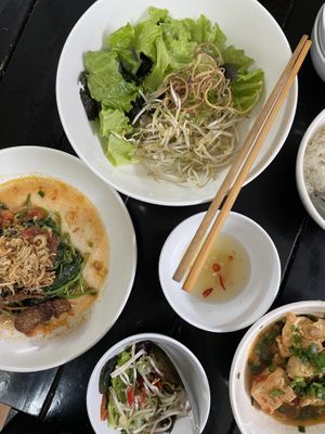 Complimentary: rice, greens and tofu plus soupr cream #Veganuary at Katze Vegan & Vegetarian  in Hanoi