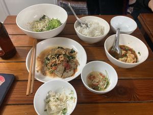 All this food and the beer for 120k  at Katze Vegan & Vegetarian  in Hanoi