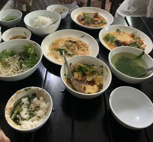 Part eaten as i forgot to take one! Free tofu, rice and soup! Vegan pork ribs are outrageously tasty  at Katze Vegan & Vegetarian  in Hanoi