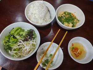 Plenty of food. A protein comes free as well as a soup at Katze Vegan & Vegetarian  in Hanoi