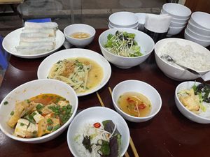 Vegan chicken, spring rolls, fried bamboo  at Katze Vegan & Vegetarian  in Hanoi