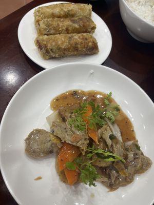 Vg chicken in BBQ sauce and spring rolls   at Katze Vegan & Vegetarian  in Hanoi