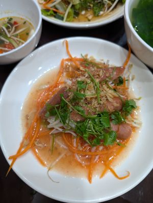 fried vegan sausage with mushroom at Katze Vegan & Vegetarian  in Hanoi